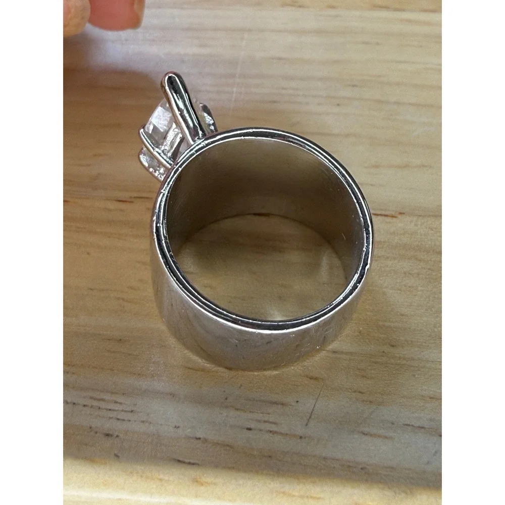 Modern Minimalist Marquise CZ Wide Band Statement Ring 18KT GE Size 7.5